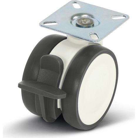 Roulette pivotante double freinée - MESO - Blanche - 75mm - 80kg - Filetage