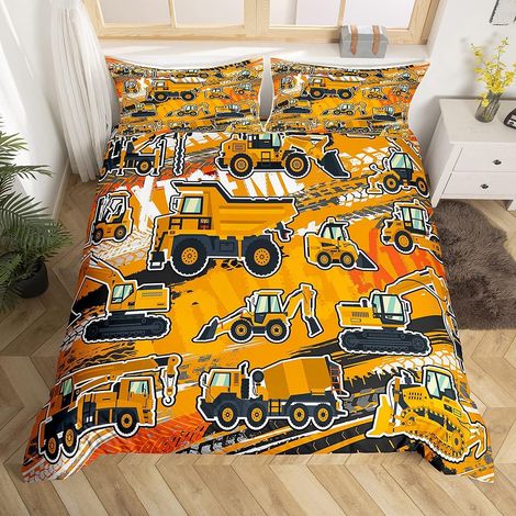 Enfants Construction Parure de Lit 220x240cm Excavatrice Voitures Housse de Couette Machines de Chantier Machinerie Camion Décor Ensembles de Housse de Couette Cartoon Tracteurs Chambre 3Pcs (1/5)