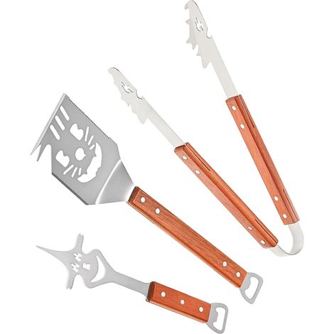 Set para barbacoa Espátula, pinzas y tenedor compactos de acero inoxidable, accesorios resistentes para parrilla Para hombres y toda la familia (1/3)
