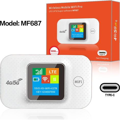 MF687 - Portable 4G Wi-Fi Router with Typ-C Interface, Color Screen, 3000Mbps, and SIM Card Slotting. (1/2)