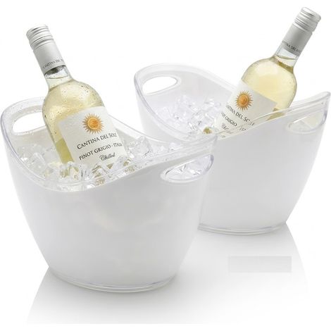 Set di 2 Secchiello Porta bottiglie con Ghiaccio di vino spumante champagne prosecco Bianco Ovale Spumantiera Moderna in Plastica Resistente con Manici Integrati 27x20x19 cm Uso Casa o professionale (1/5)