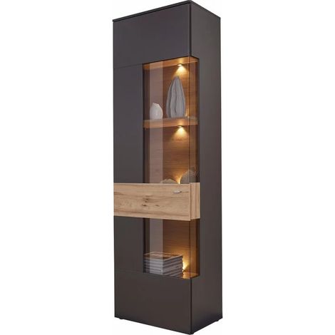 Colonne vitrine 1 porte ouverture gauche décor bois et gris - MARBELLA (1/5)