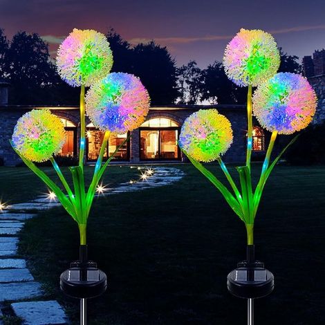 Lot de 2 lampes solaires pissenlit - LED multicolores - Étanches IP65 - Allumage automatique - Énergie solaire - Pour terrasse, pelouse et balcon - Piquets de fixation inclus - Décoration de jardin (1/5)