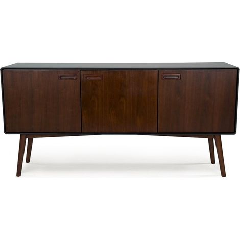 Buffet 3 portes 150x39,8x73 cm décor noyer et noir (1/5)