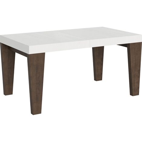 Table extensible blanche et pieds bois noyer 6 à 20 places Kristo 160 à 420cm-Support 4 pieds (1/5)