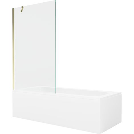 Mexen Vega rechteckige Wanne 150 x 70 cm mit Verkleidung und 1-flügeliger Duschwand 100 cm, transparent, gold - 550115070X95100 (1/5)