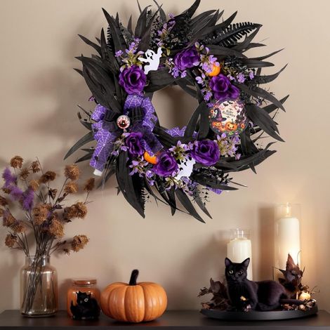 Couronne d'halloween Artificielle - Décorations Gothiques pour Porte - (1/4)