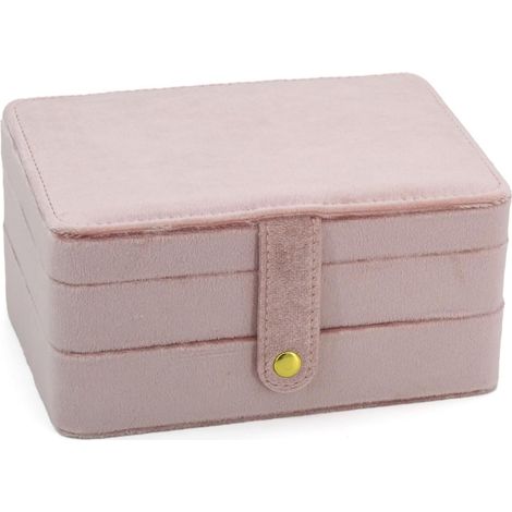 Kleine Schmuckschatulle, Reiseorganizer, tragbare Schmuckschatulle für Damen und Mädchen, Geschenkidee, doppellagiges Schmuckkästchen aus PU-Leder für Ringe, Ohrringe und Halsketten – Samtrosa (1/5)