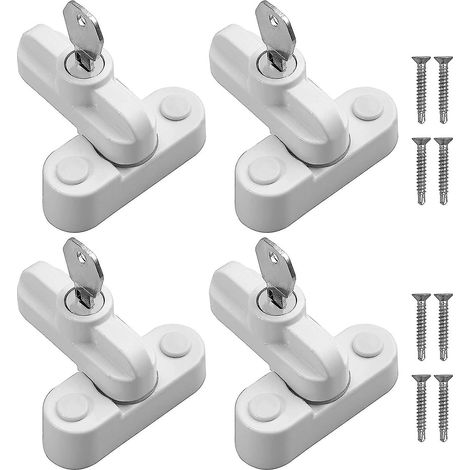 Système de sécurité pour fenêtres, ensemble de 4 verrous de sécurité robustes en alliage de zinc avec vis de fixation pour portes et fenêtres en PVC. (1/5)
