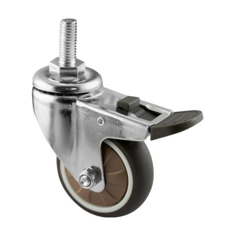 Rueda giratoria goma gris con freno 378 - 80x23mm, INTHER (1/2)