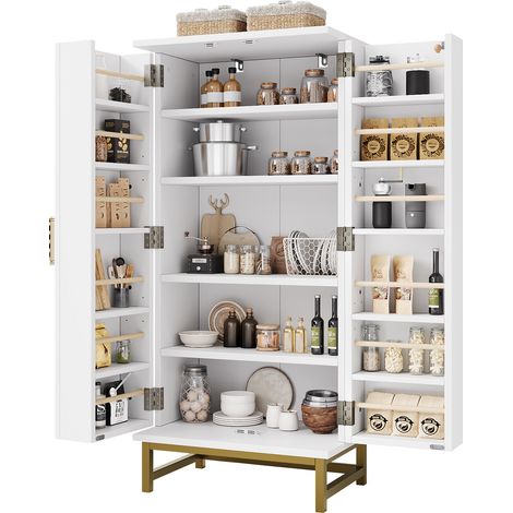CHICFURN Colonna cucina 60 x 40 x 130 cm in truciolato bianco e oro salvaspazio (1/5)