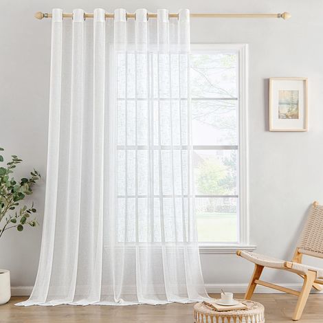 Lot de 1 Rideaux Voilages Lin Transparents Oeillet 300x245cm Blanc (1/5)