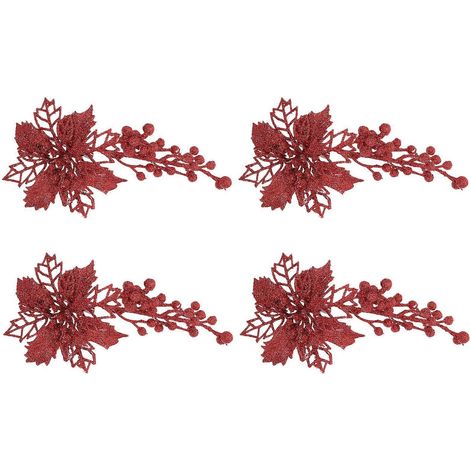 Ensemble de 4 accessoires de décoration pour sapin de Noël : fruits et petits pendentifs en forme de fleur.-17X9CM-Red (1/3)