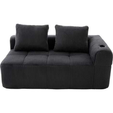 2-Sitzer-Sofa aus Cord in Dunkelgrau, ohne Montage, mit Seitentaschen und Becherhalter (1/5)
