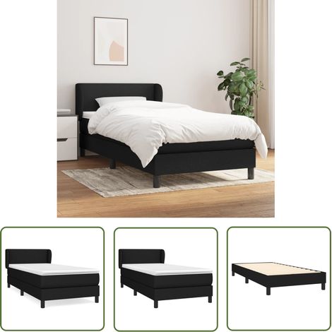 The Living Store Sommier à lattes de lit avec matelas Noir 90x190 cm Tissu - Lit Double - Lit Tapissier - Literie - Chambre À Coucher - Matelas (1/5)