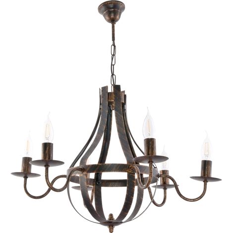Lampada a sospensione da soffitto a candelabro, nera, oro antico, elen negro 11-360/6