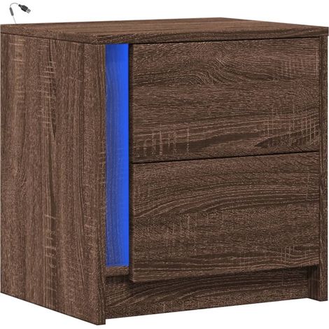 Bedside Cabinet with LED Lights Brown Oak Engineered Wood vidaXL (1/4)