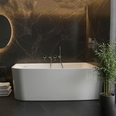 Vasca Da Bagno Freestanding Angolare In Acrilico Bianco Lucido 150X100 Cm Melany (1/4)