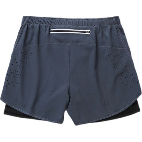 Short homme sport double couche anti-exposition avec poche zippée, short running respirant séchage rapide, vêtement d'entraînement gym, gris taille L (1/5)
