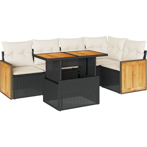 Maison Exclusive - Set Divano da Giardino 6 pz con Cuscini Nero Polyrattan Acacia