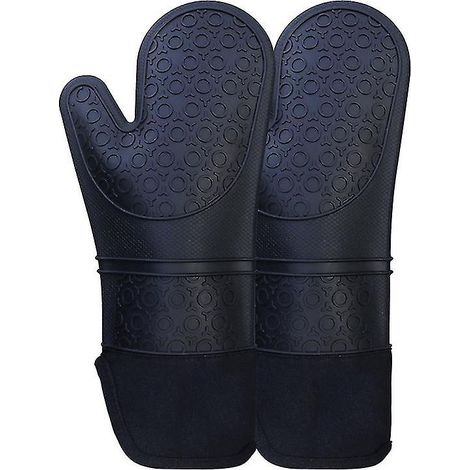 Gants de cuisine en silicone, gants de cuisine noirs, résistants à la chaleur avec doublure douce en coton matelassé, lavage antidérapant (1/5)