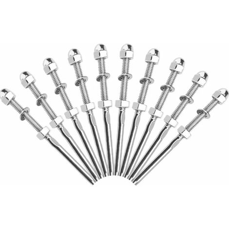 Sollbry 10 tensores de cable roscados, separadores de cable de acero inoxidable, tensores de barandilla de alambre de acero inoxidable con junta de tuerca para sistemas de aparejo de barandilla de 1/8 (1/4)