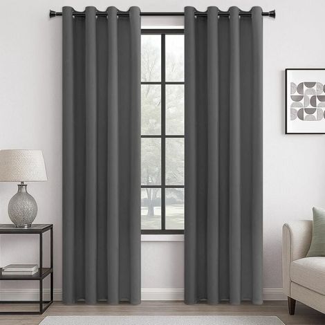 Thermovorhang zur Verdunkelung – Grauer Vorhang 132 cm x 213 cm (52 Zoll x 84 Zoll) UV-Schutz Schalldichter Ösenvorhang für Wohnzimmer, Schlafzimmer oder Büro, Dunkelgrau, 2 Stück (1/4)