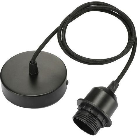 Suspension E27 avec anneau à vis, câble tissu réglable 100cm, suspension compatible avec abat-jour, douille idéale pour suspension de cuisine, noir (1/4)