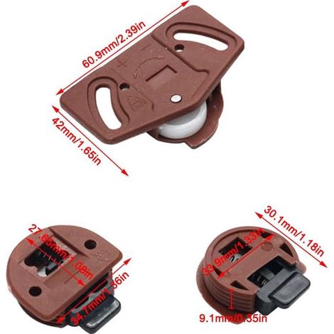 Set mit 4 Paar Schiebetürrollen: Komplettes Set aus Schiebetürrollen, Riegel und Beschlägen für Möbel, Schränke und Garderoben, hergestellt aus robustem PA-Kunststoff und Nylon. (1/4)