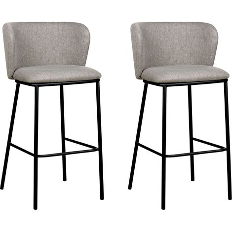 Set di 2 sedie da bar moderne Sgabelli con sedile imbottito in boucle Senza braccioli Schienale curvo Gambe nere Grigio Mina