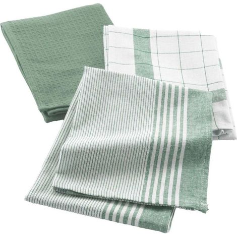 Lot de 3 Torchons "Vibrato" 50x70cm Vert Cèdre