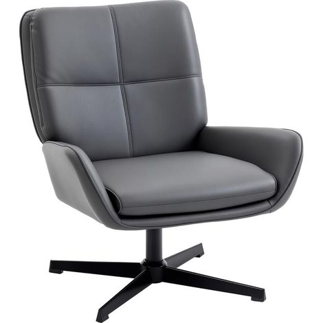 Fauteuil gris en similicuir pour lecture avec assise rembourrée et accoudoirs métal, confort design pour bibliothèque et salon