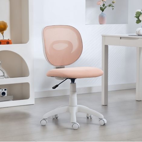 Chaise de bureau 53x59.5x81-89 cm rose en plastique avec dossier ergonomique et hauteur réglable (1/3)