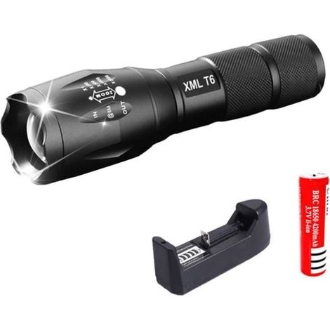 (noir)Lampe de poche rechargeable LED lampe torche XML T6 4000 lumens 18650 batterie camping en plein air puissante lampe de poche LED (ty (1/4)