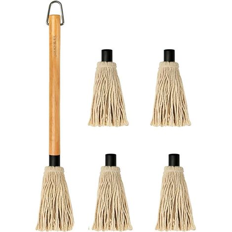 18 Zoll Grill Basting Mop Holz langer Griff mit 4 zusätzlichen Ersatzköpfen zum Grillen, Räuchern von Steaks (1/5)