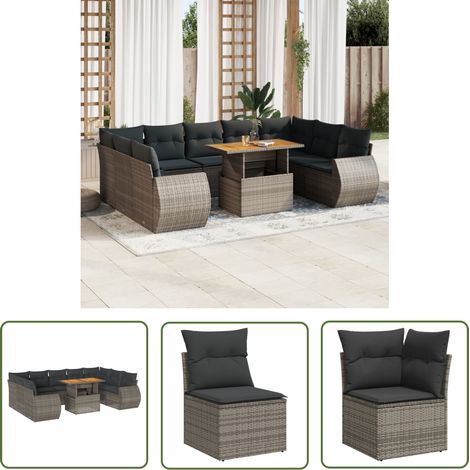 vidaXL Salon de jardin avec coussins 10 pcs gris résine tressée (1/5)
