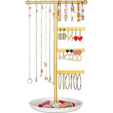 Présentoir à Bijoux,Organisateur de Bijoux avec Base,Porte Bijou x et Porte Collier,Présentoir à Bijouxs en Or,pour les Bagues,Colliers,Boucles D'oreilles,Montres et Bracelets (1/5)