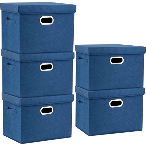 Lot de 5 Boîte de rangement, Tissu pliable, Couvercle inclus, Lavable, Polyester, 44x30x29 cm, Maison bureau (1/5)