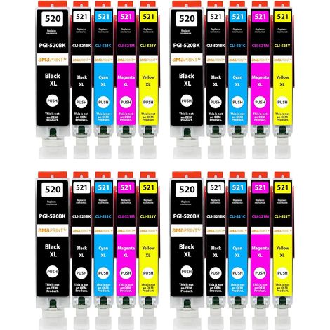 20 XL Cartouches compatibles avec Canon PGI-520 CLI-521 pour Pixma IP3600 IP4600 IP4700 MP540 MP550 MP560 MP620 MP630 MP640 MX860 MX870 (1/5)