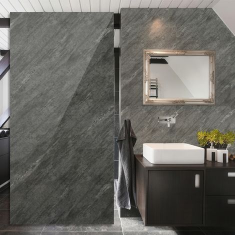 Randaco Pannelli murali effetto pietra 120×60 cm grigio – 4 pezzi