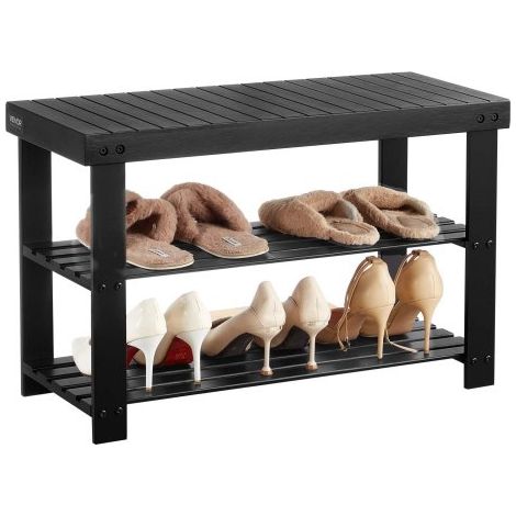 Schuhregalbank Schuhbank (703 x 288 x 451 mm), Eingangsbereichsbank aus Bambus, 3-stufiges Schuhregal (130 kg belastbar), für Haustür Flur Wohnzimmer Schlafzimmer Schwarz (1/5)