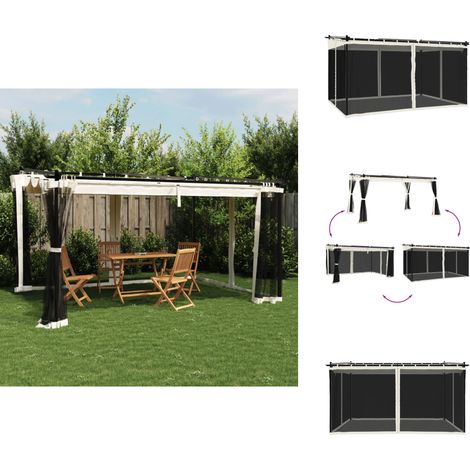 Tonnelle avec parois en filet crème 4x3 m acier - Gazebo - Tonnelle De Jardin - Abri Solaire - Parasol - Structure Extérieure (1/5)