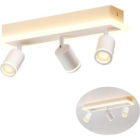 Plafonnier Led 3 Spots, Luminaire Plafonnier Blanc GU10, Base Rectangulaire Avec Barre Lumineuse Intégrée, Convient Pour Salon (Sans Ampoule)