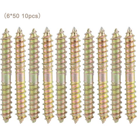 Lot de 10 vis à cheville 6 × 50 mm pour le travail du bois et l'assemblage de meubles – Vis à double filetage (1/5)