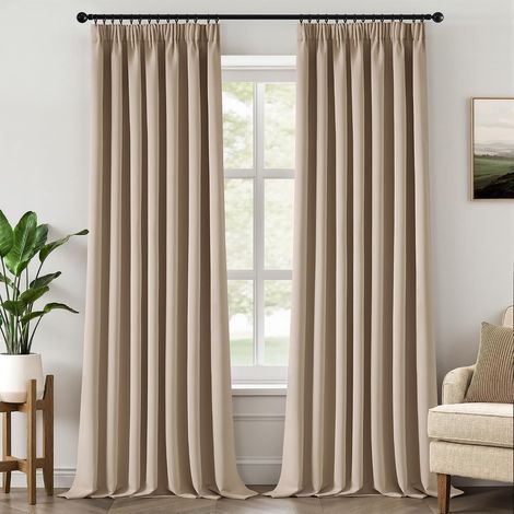 Thermal Blackout Curtain, Anti-Cold and Heat Ruffle Tape, Opaque Taupe L140 x H260 cm, Insulating Curtains for Bedroom, Living Room, Interior, 2 Pieces (1/5)