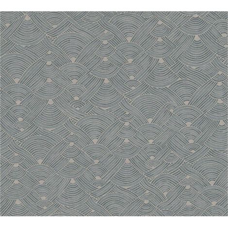 Empapelado estilo étnico Profhome 387421 papel pintado vinílico estampado en caliente tejido non tejido ligeramente texturado de estilo étnico mate azul beige gris taupe 5,33 m2 (1/5)