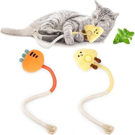 Lot de 2 jouets à mâcher pour chats, résistants aux morsures et aux mâchonnements, à l'herbe à chat, pour chats d'intérieur, brossage des dents en toute sécurité, jouet pour chatons de 50 cm, toutes r (1/5)