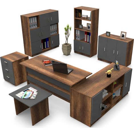 Set de Oficina Capralba, 18 Estantes, Modular, Esquinero, Marrón Nogal