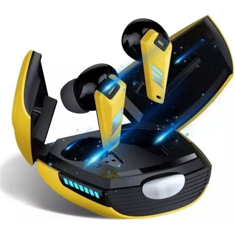Casque Bluetooth sans fil, compatible avec iPhone et Android, couleur jaune vif (1/5)