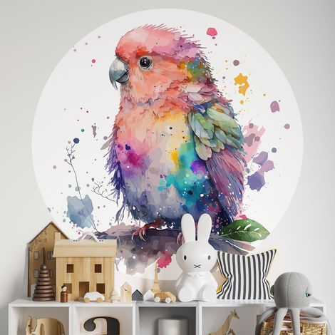 Sticker mural rond / cercle Enfants - Perroquet - Diamètre 40 cm - Adhésif MAT (1/2)